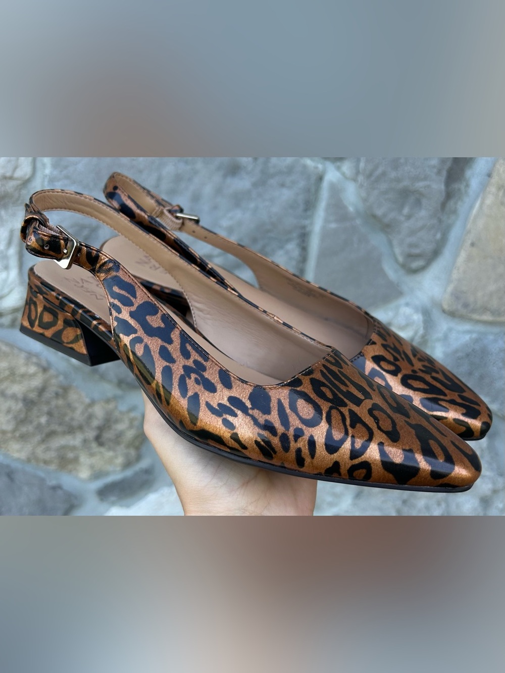 Naturalizer Leopard Print Kitten Heels 7.5 Slingback Chic Career Wear Comfort